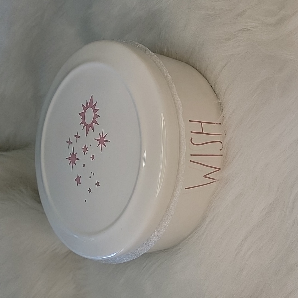 RAE DUNN NeW White Pink "WISH" Star Farmhouse Round Ceramic Trinket Storage Box